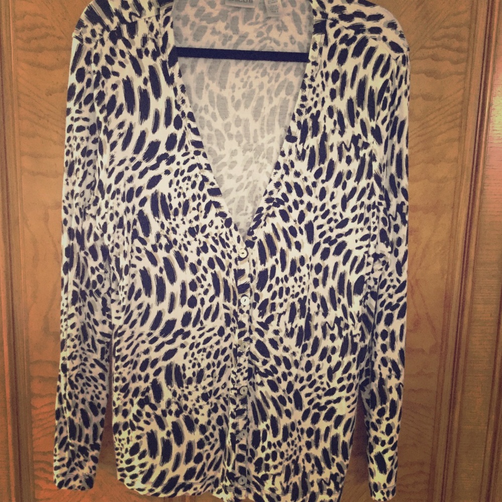 Chico’s leopard print knit cardigan